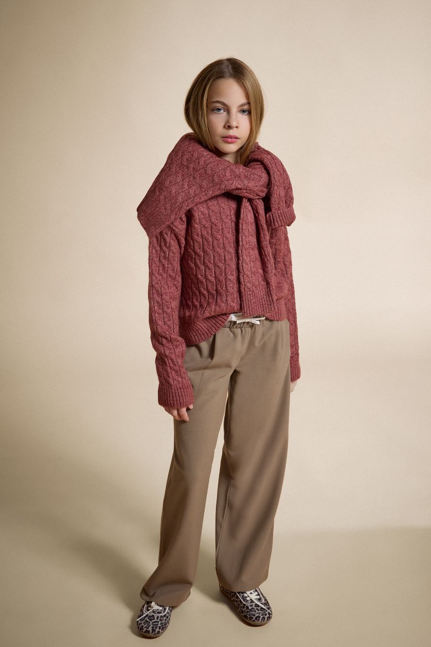 بناتي وردي غامق بلوفر بناتي تريكو قصة عادية بنص رقبة مدورة