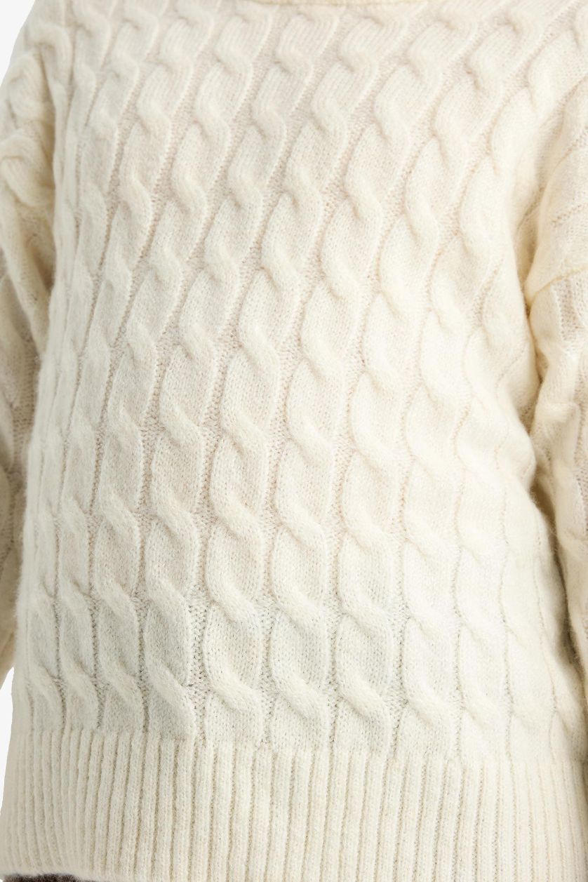 GIRLS & TEENS Ecru Girl Regular Fit Crew Neck Knit Pullover