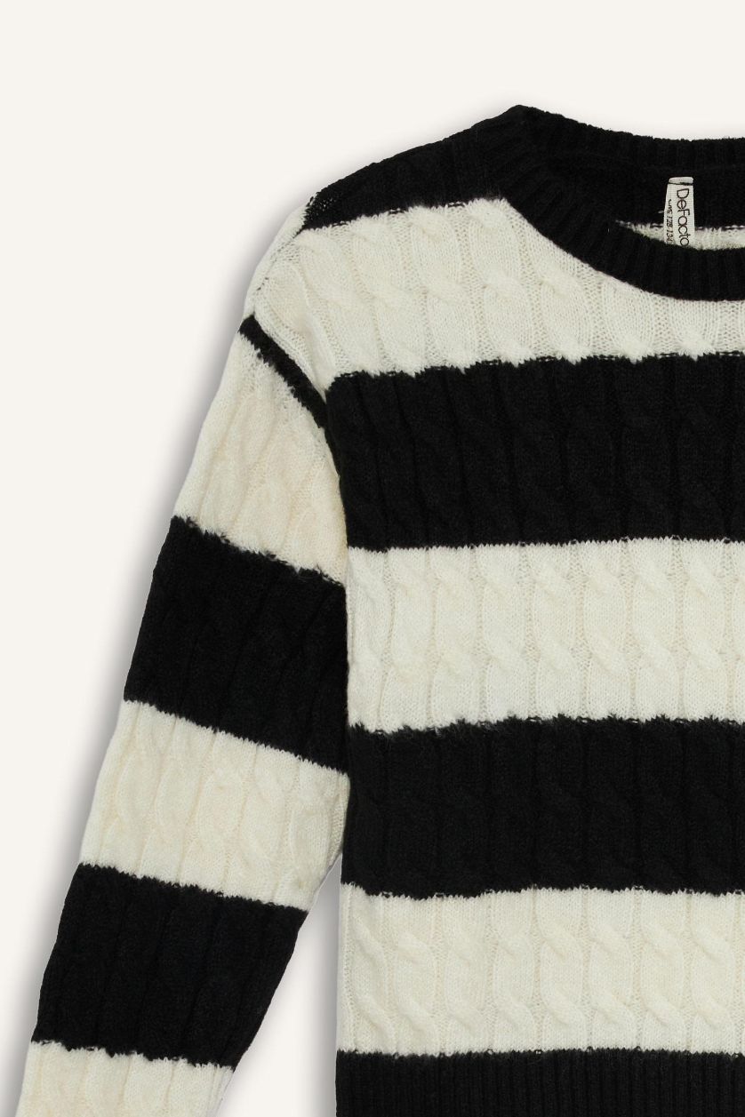 FILLES Noir Pull en tricot rayé à col rond pour fille