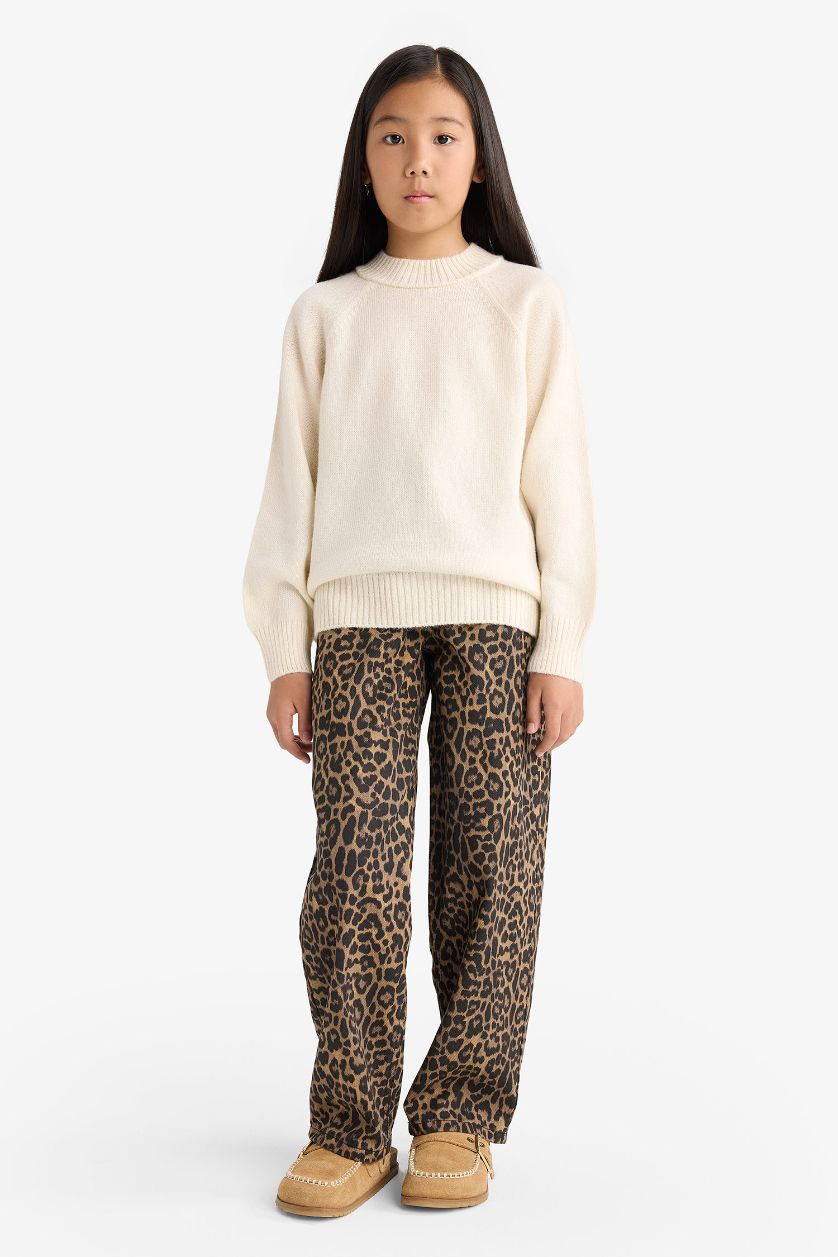 بنات بيج فاتح بلوز صوف بناتي تريكو قصة عادية برقبة مدورة