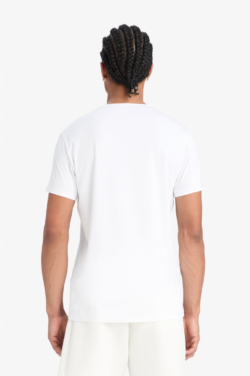 Erkek Beyaz Hızlı Kuruyan Slim Fit Dar Kesim Bisiklet Yaka Baskılı Sporcu Kısa Kollu Tişört