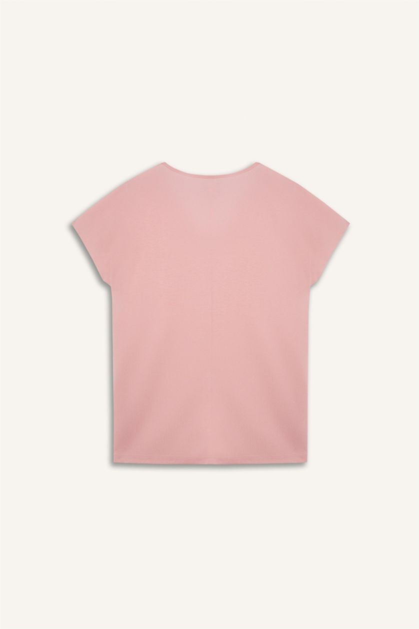 Kadın Pembe V Yaka Kısa Kollu Tişört