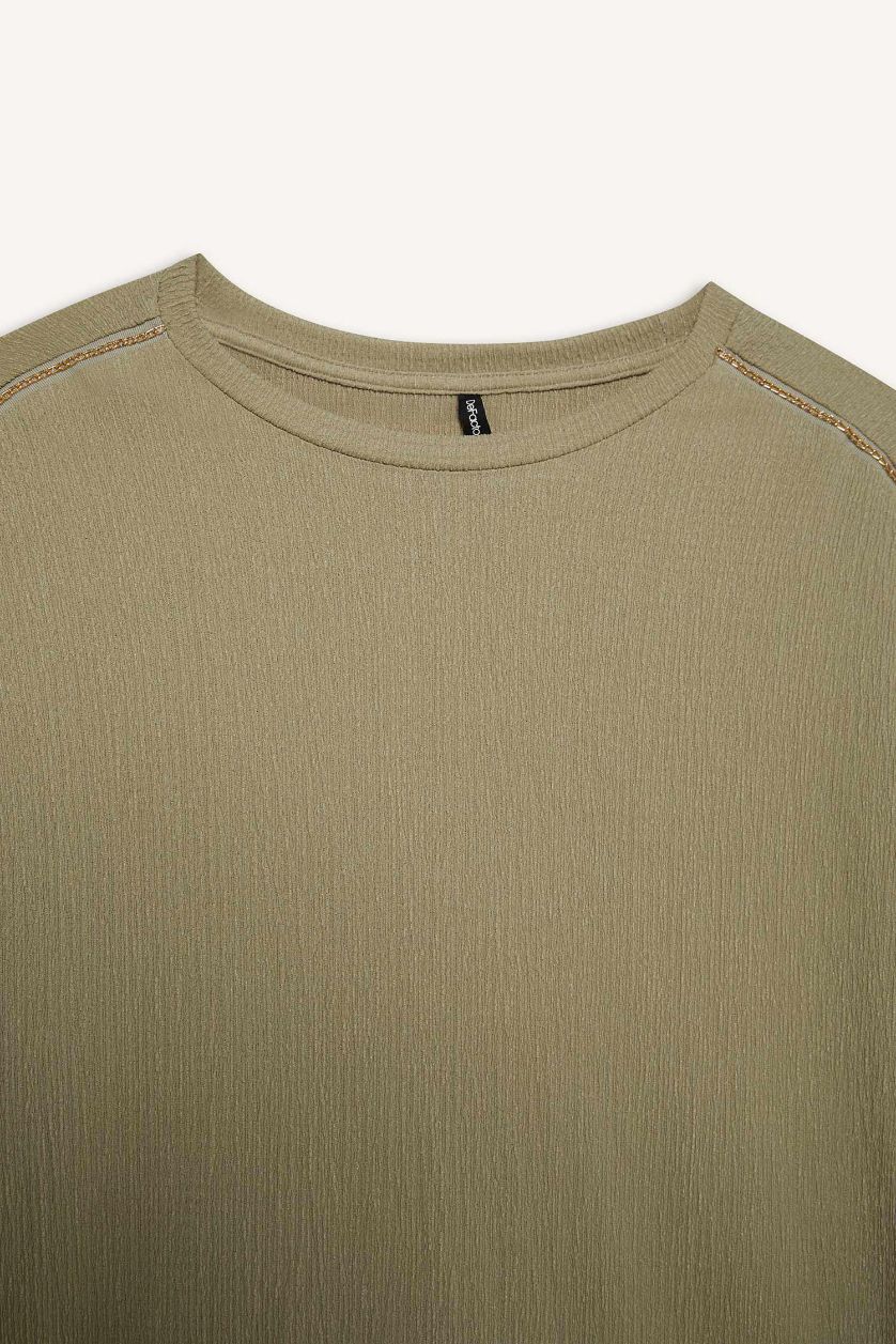 نساء أخضر Crew Neck Crepe Short Sleeve T-Shirt