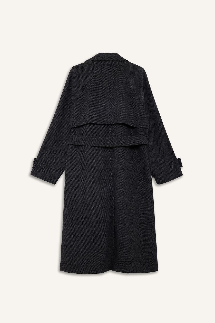 Kadın Antrasit Afra x DeFacto Kuşaklı Cepli Uzun Kaşe Kaban