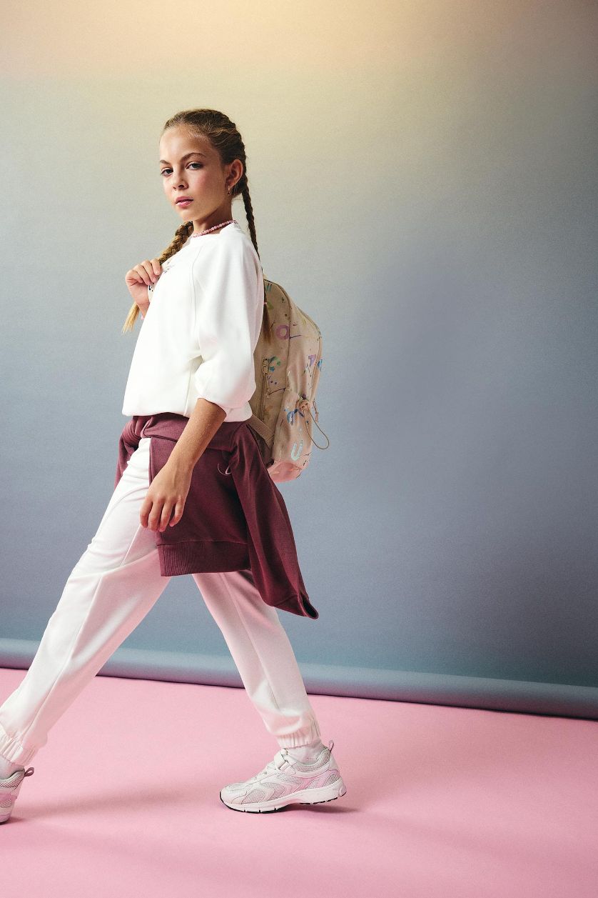 FILLES Écru Sweatshirt en modal imprimé à col rond Coupe décontractée pour fille