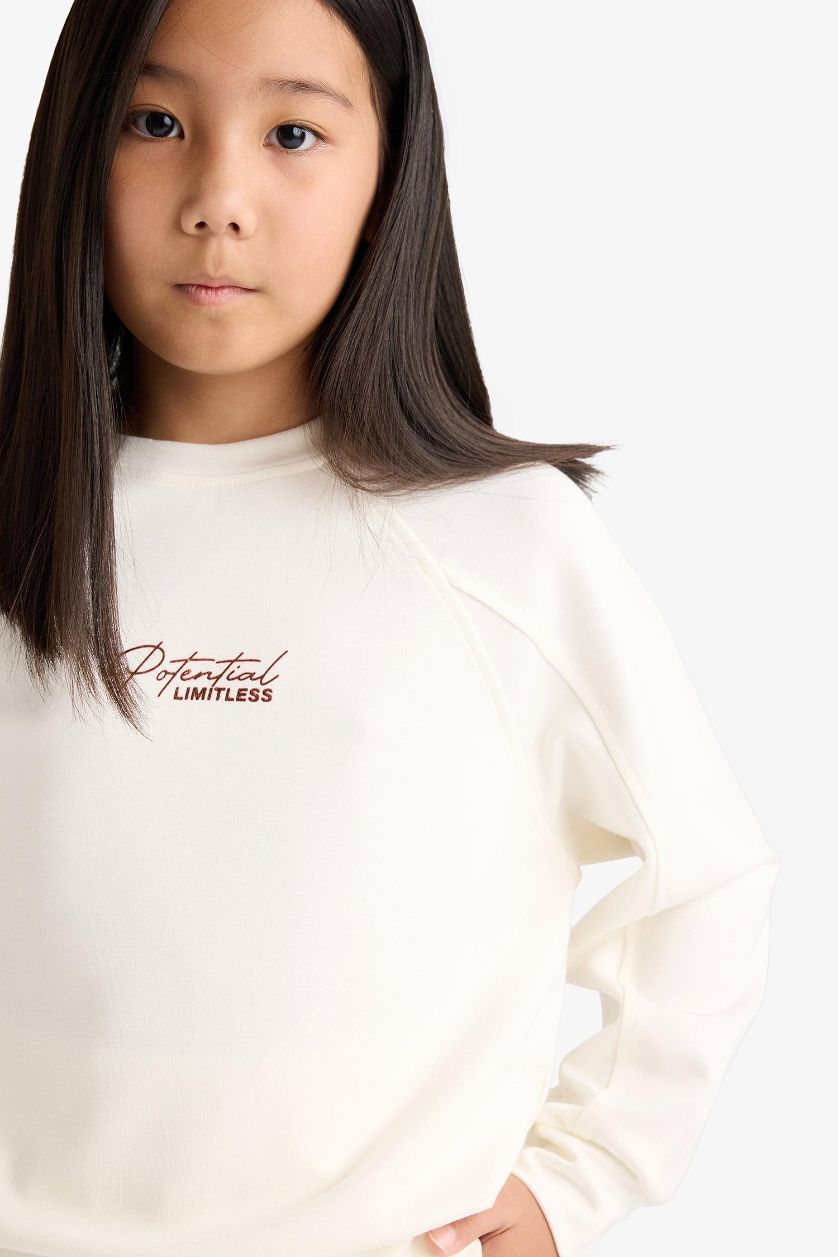 FILLES Écru Sweatshirt en modal imprimé à col rond Coupe décontractée pour fille