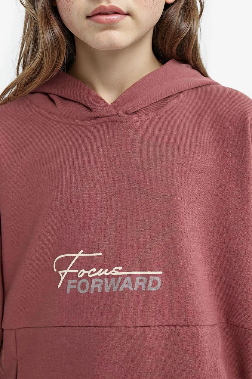 بناتي وردي غامق هودي بناتي رياضي اوفر سايز بجيب