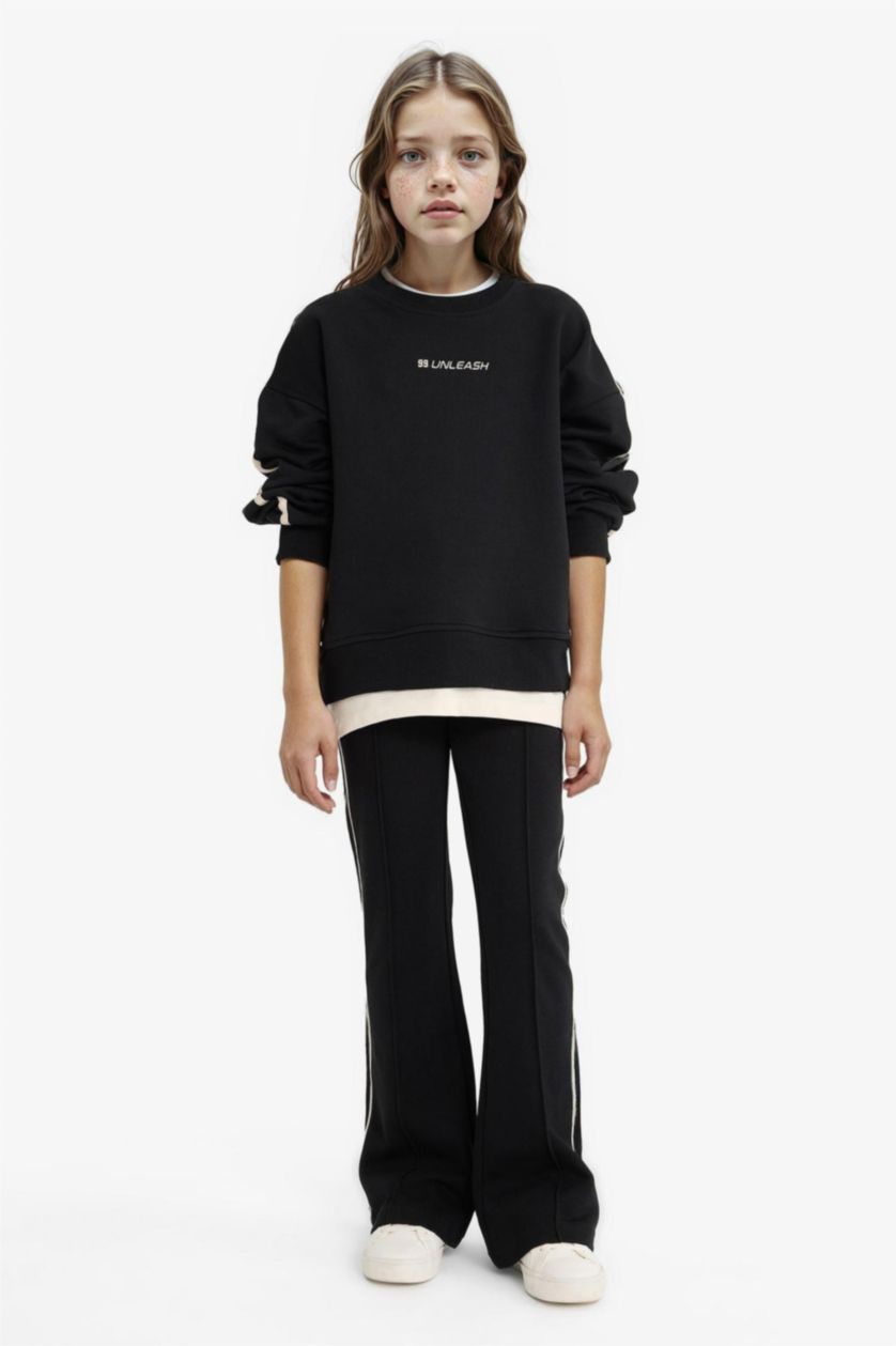 بنات أسود سويت شيرت بناتي رياضي اوفر سايز بياخة مستديرة