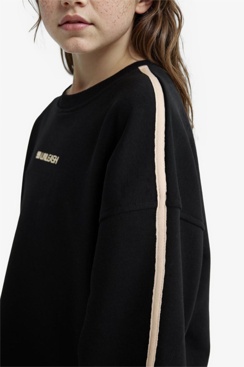 بنات أسود سويت شيرت بناتي رياضي اوفر سايز بياخة مستديرة