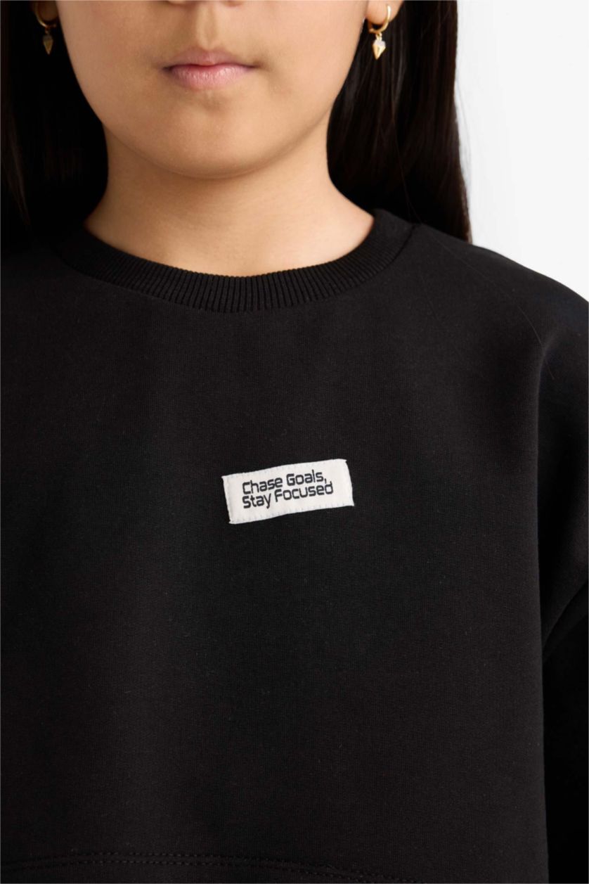 Девочки и подростки Черный Комплект Relax Fit из 2 предметов свитшот с круглым вырезом и принтом и майка для девочек