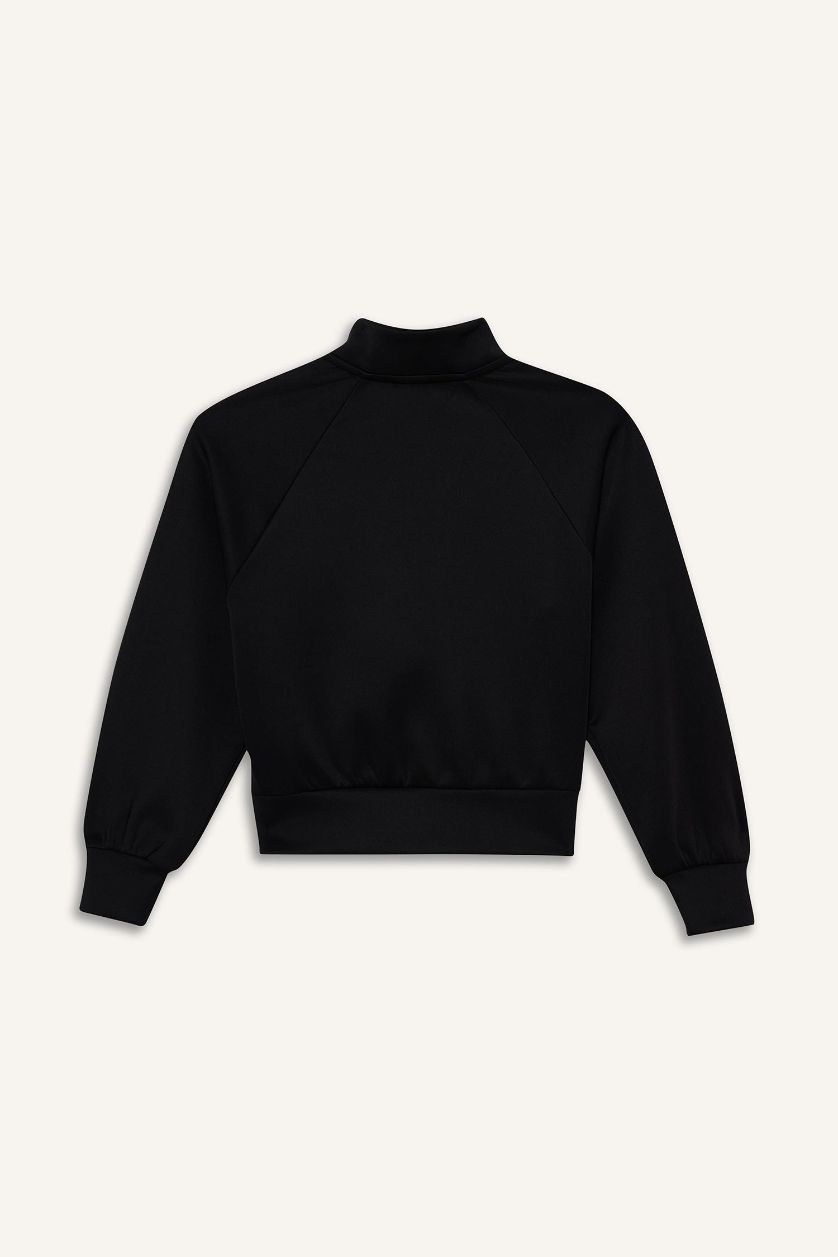 بناتي أسود كارديجان بناتي بطبعة شعار قماش سكوبا قصة مريحة