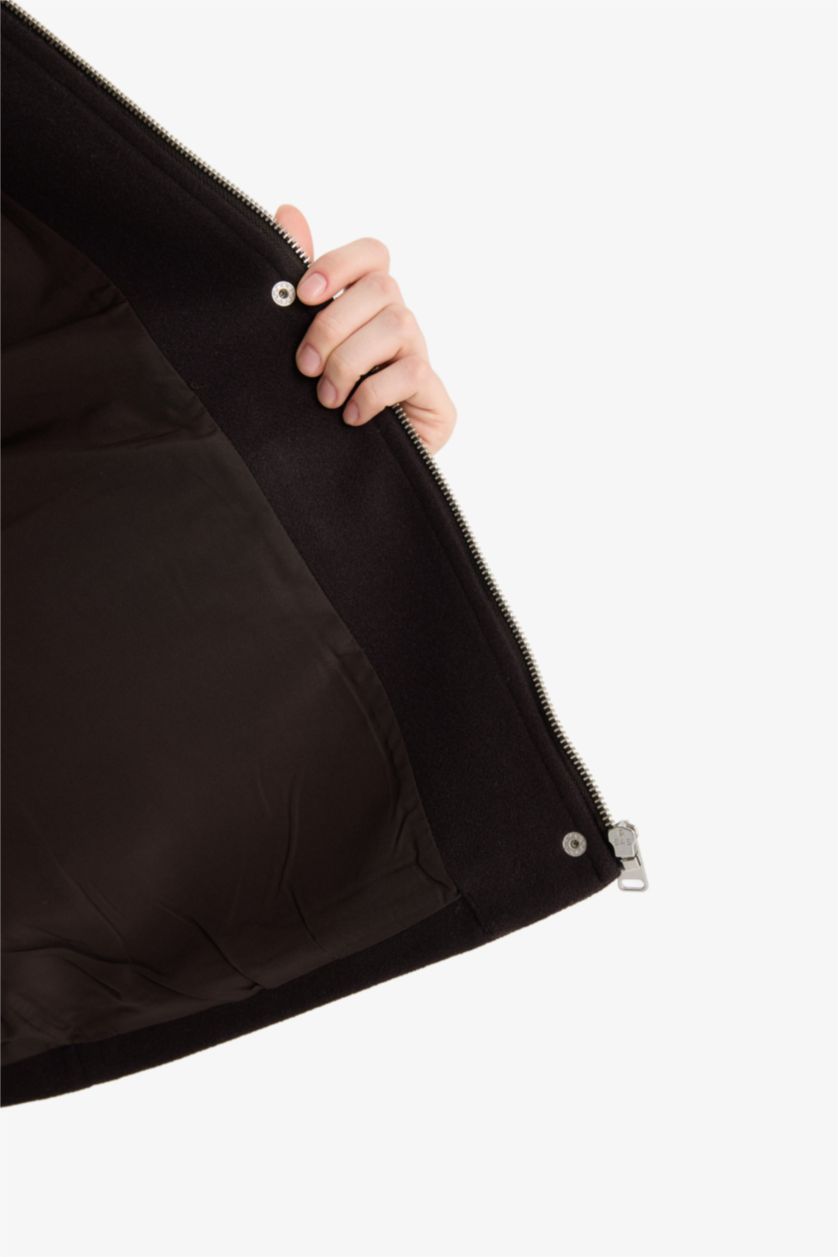 Kadın Kahve Regular Fit Polo Yaka Fermuarlı Kaşe Mont