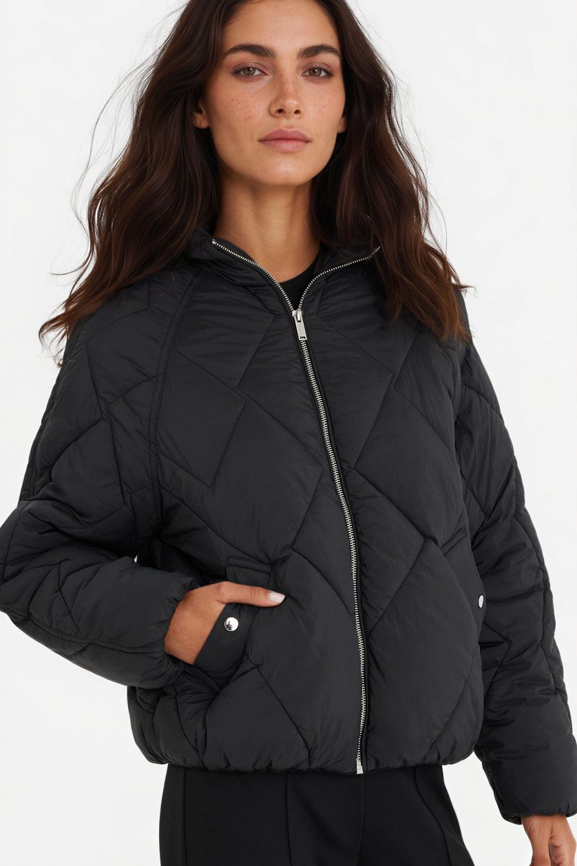 Woman Black Waterproof Regular Fit Puffer Jacket