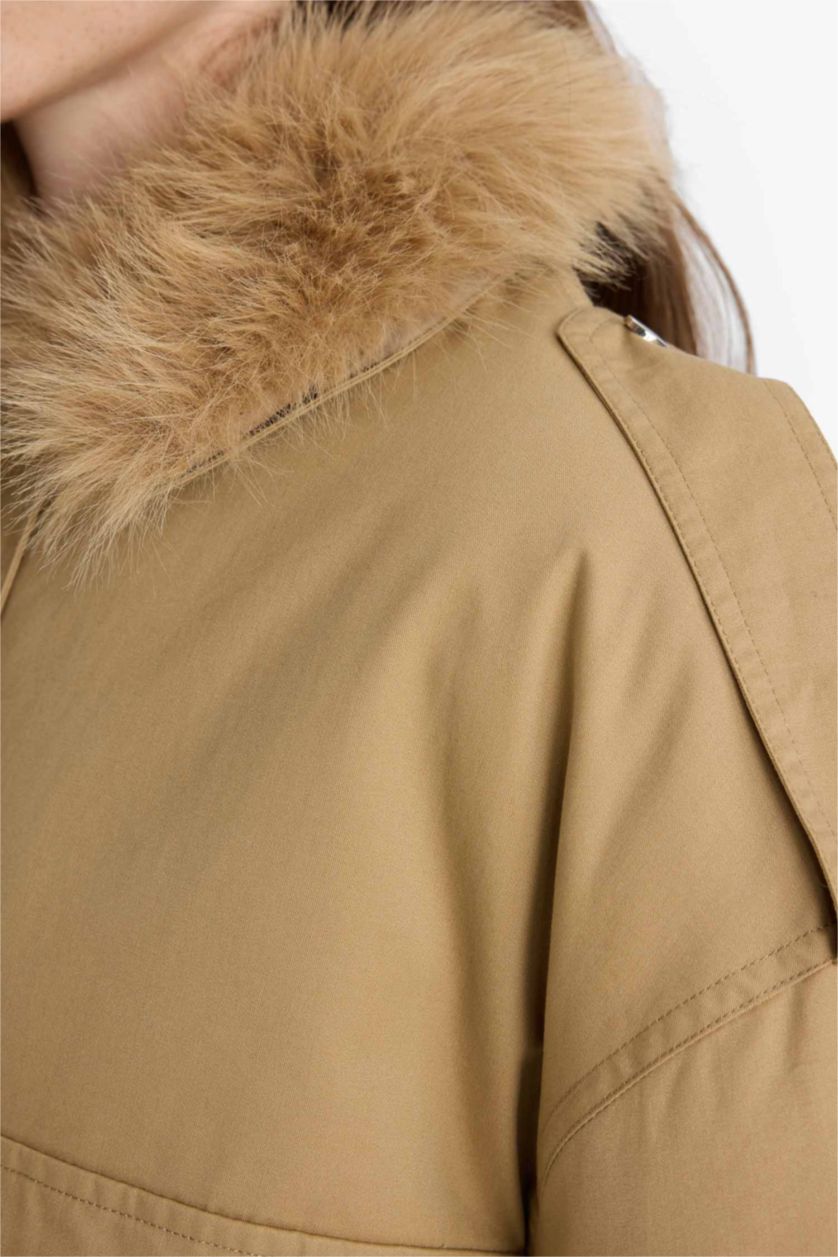 نساء بيج جاكيت خفيف قطن قصة عادية بغطاء للرأس مقاوم للماء