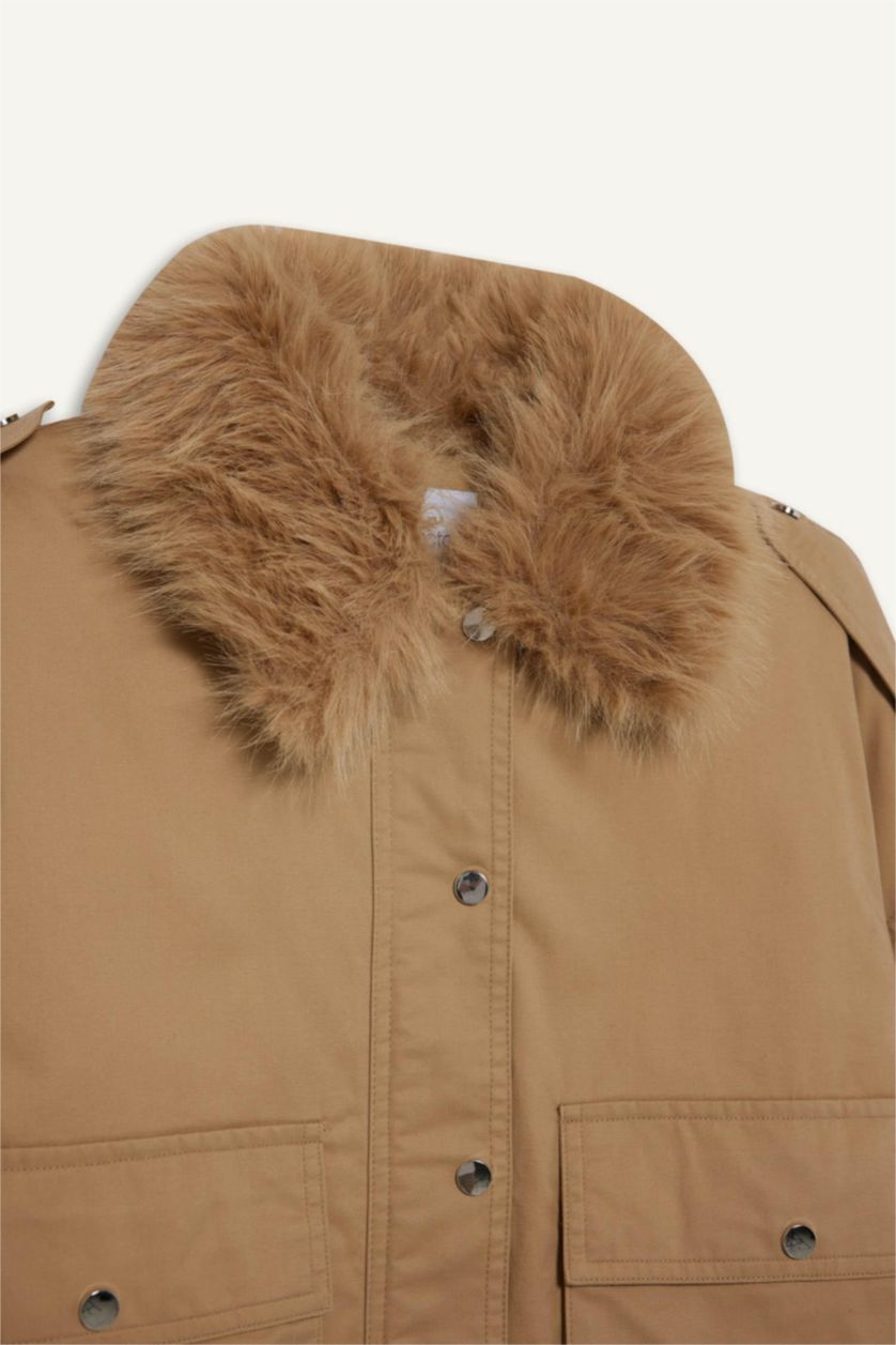 نساء بيج جاكيت خفيف قطن قصة عادية بغطاء للرأس مقاوم للماء