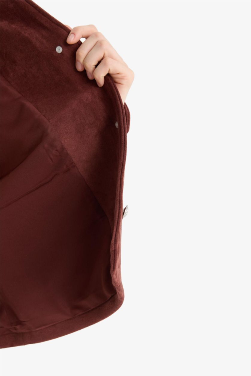 Kadın Bordo Regular Fit Polo Yaka Süet Mont