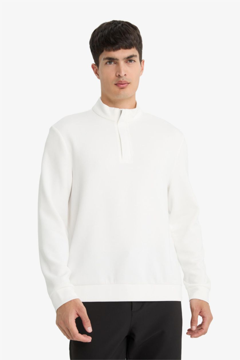 Ерлер ақ қалыпты пішім тік жаға Свитер