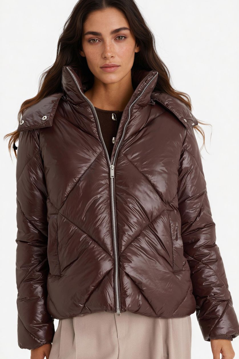 WOMAN Brown Waterproof Regular Fit Puffer Jacket