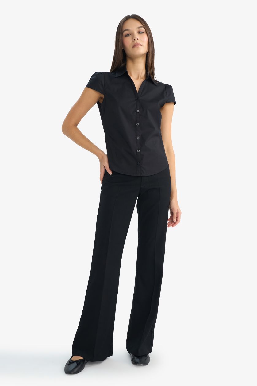 WOMAN Black Flare Fit Regular Waist Trousers