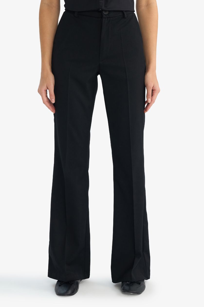 WOMAN Black Flare Fit Regular Waist Trousers