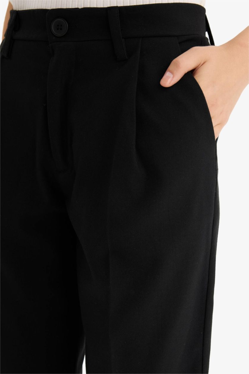 WOMAN Black Zippered Regular Waist Wide Leg Trousers