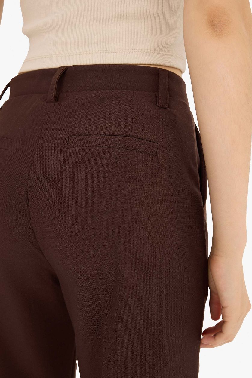 حريمي بني بنطلون وايد ليج برجل واسع وخصر عادي