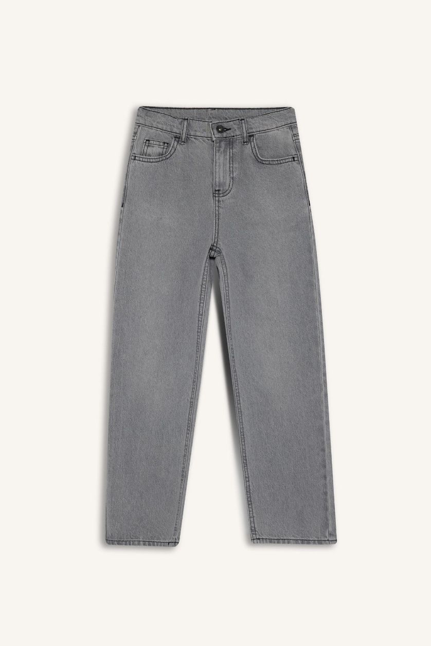 Erkek Çocuk - Genç Erkek Gri Wide Leg Düz Paça Jean Pantolon Erkek Çocuk