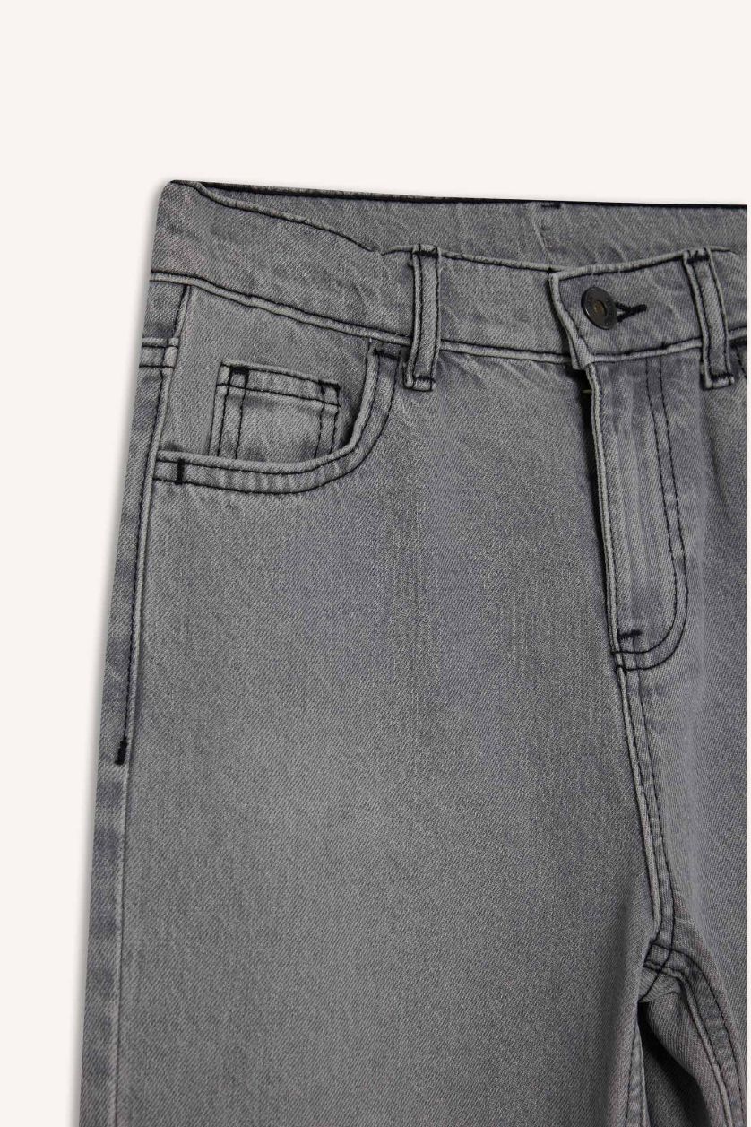 Erkek Çocuk - Genç Erkek Gri Wide Leg Düz Paça Jean Pantolon Erkek Çocuk
