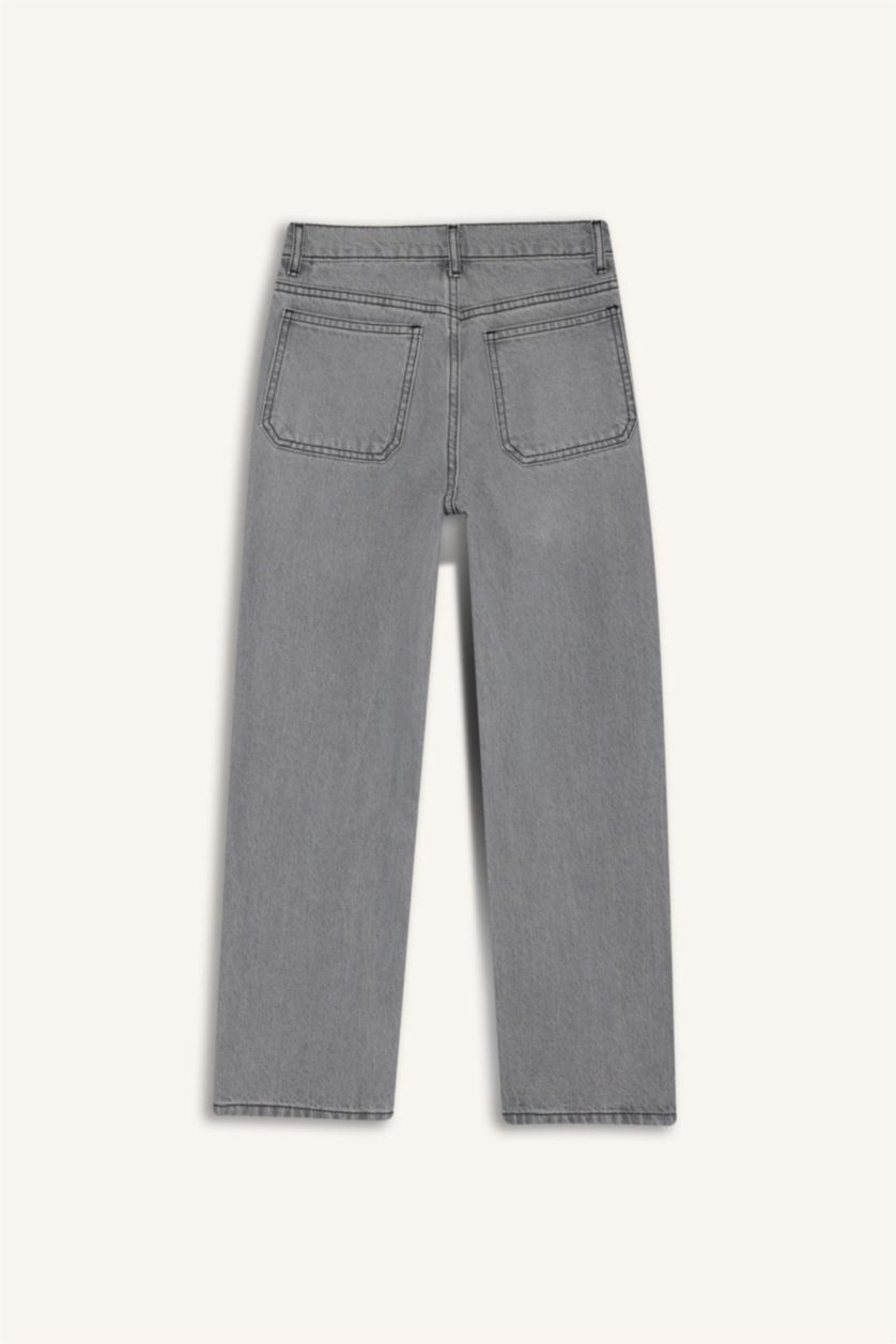 Erkek Çocuk - Genç Erkek Gri Wide Leg Düz Paça Jean Pantolon Erkek Çocuk