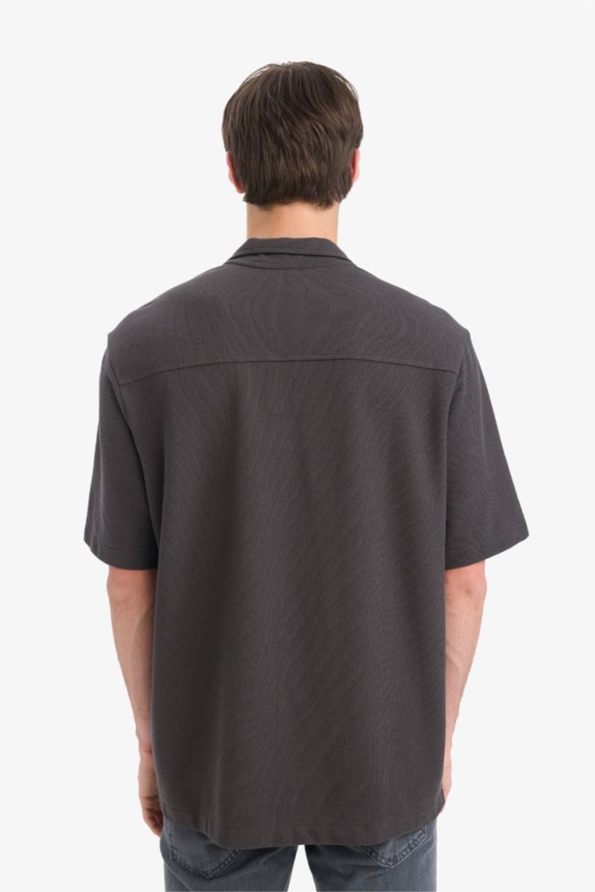 رجال أنثرا قميص صيفي نص ردن قصة مريحة وياخة عالية