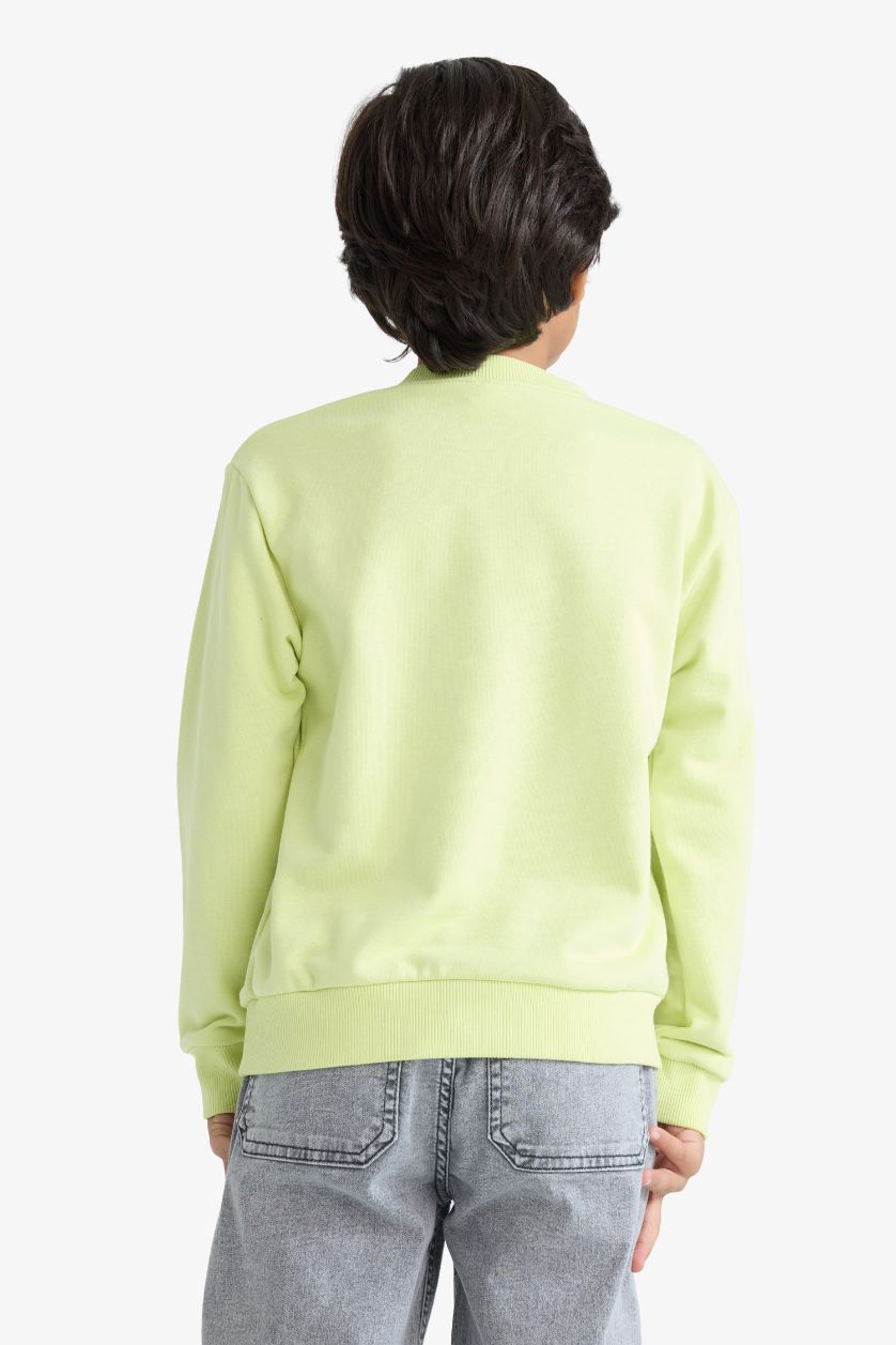 أولادي أخضر فاتح سويت شيرت أولادي مطبوع بياقة مستديرة