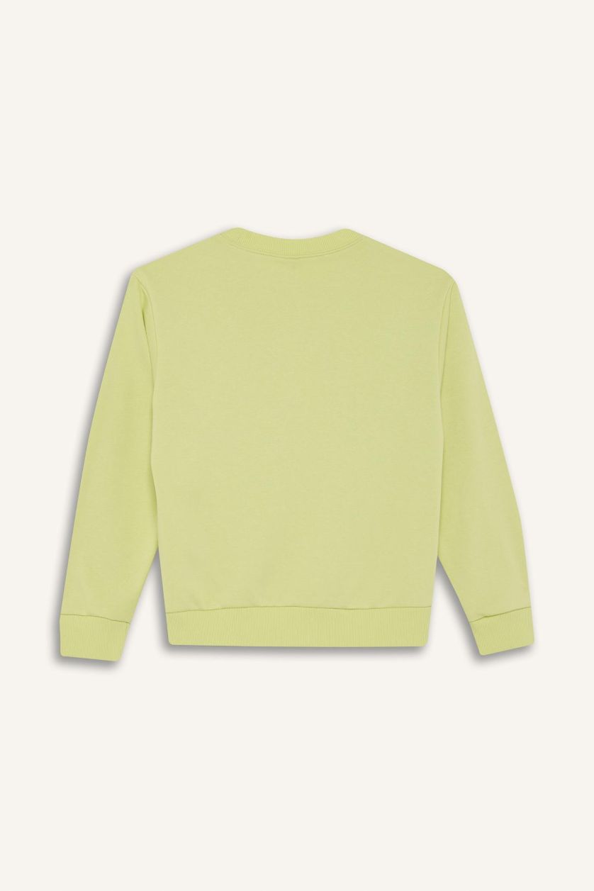 أولادي أخضر فاتح سويت شيرت أولادي مطبوع بياقة مستديرة