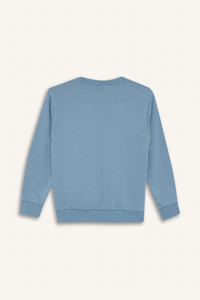 Erkek Çocuk - Genç Erkek Mavi Bisiklet Yaka Baskılı Sweatshirt Erkek Çocuk