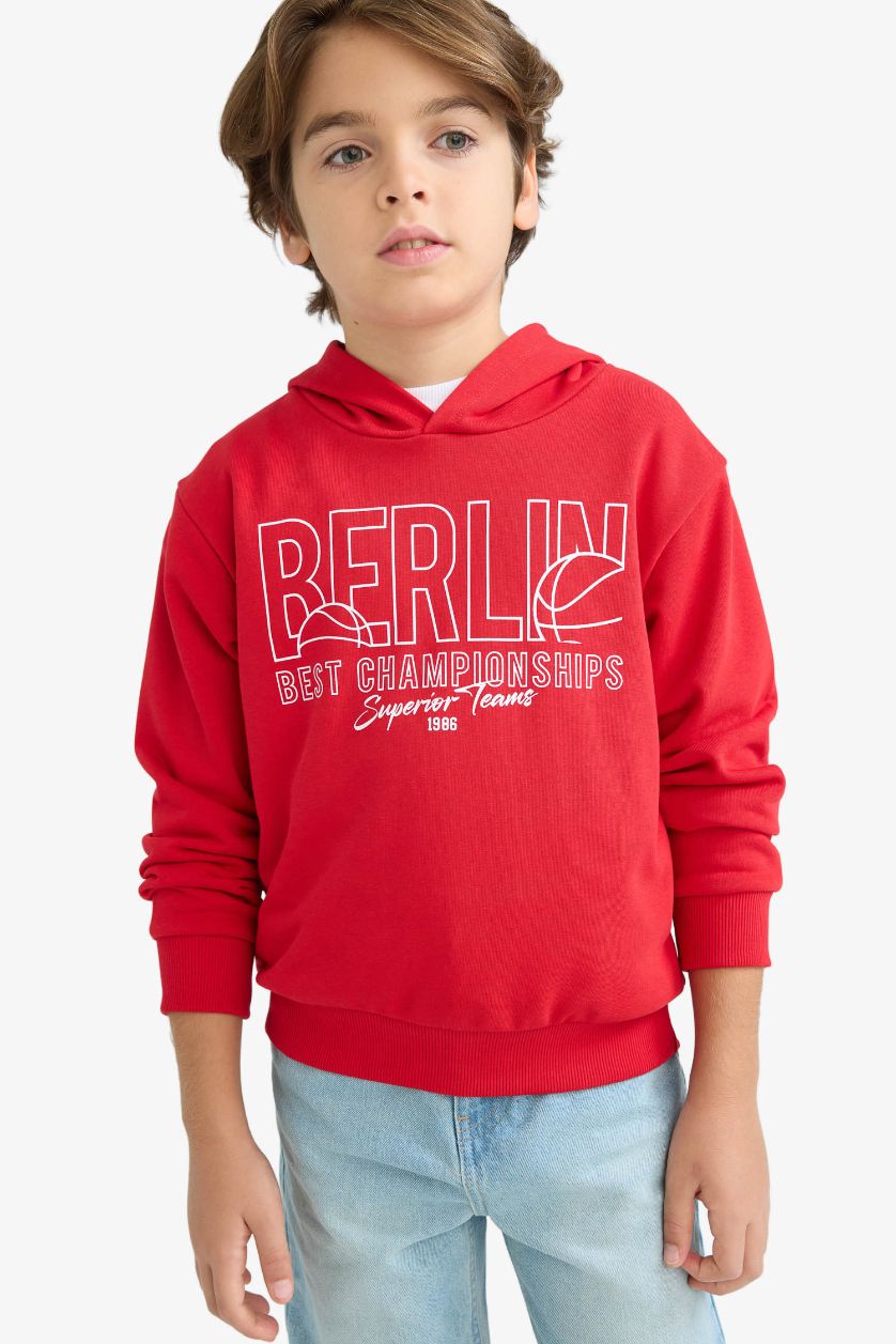 BOYS & TEENS Red Boy Hooded Printed Sweatshirt