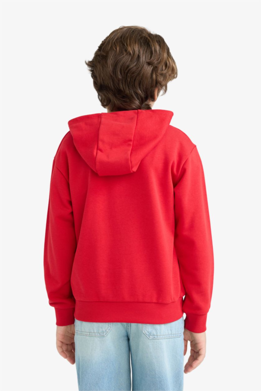 BOYS & TEENS Red Boy Hooded Printed Sweatshirt