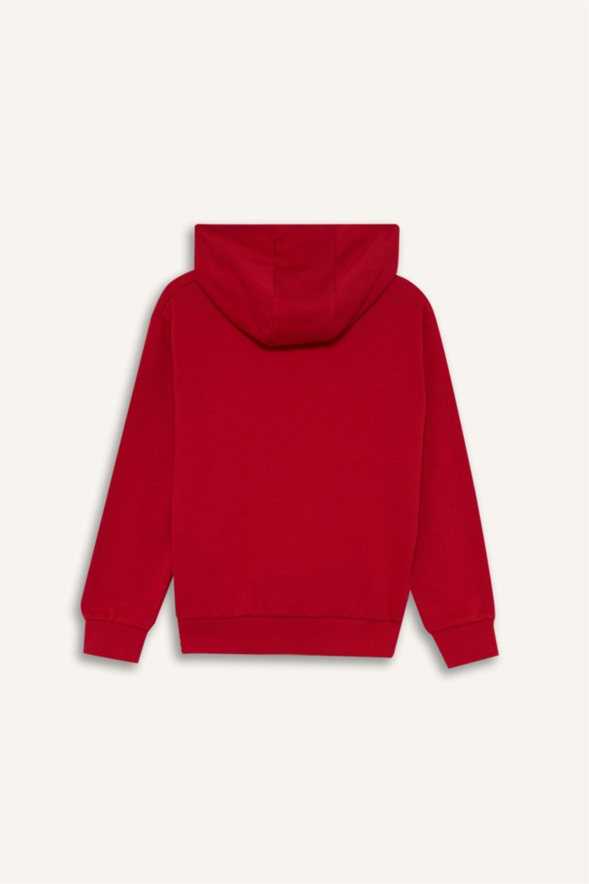 BOYS & TEENS Red Boy Hooded Printed Sweatshirt