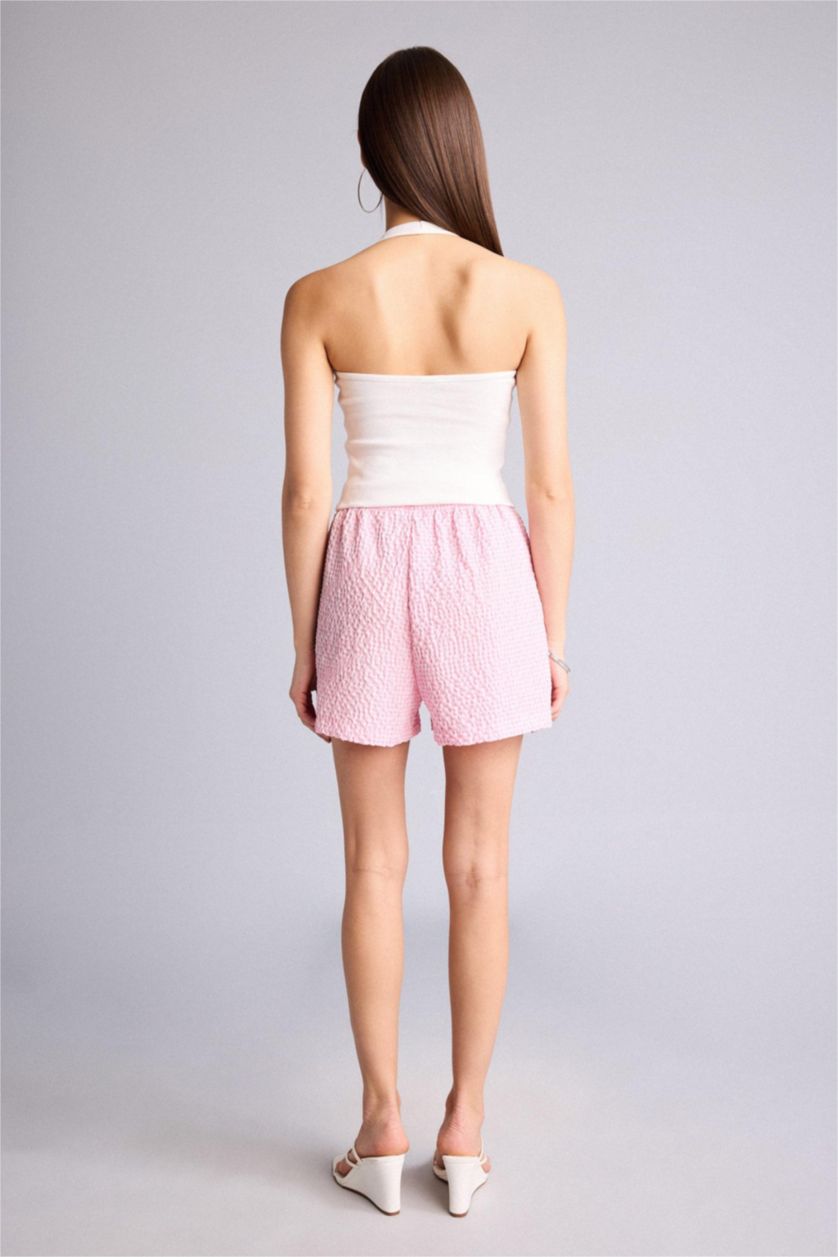 Women Pink A Cut Plaid Normal Waist Short Leg Shorts