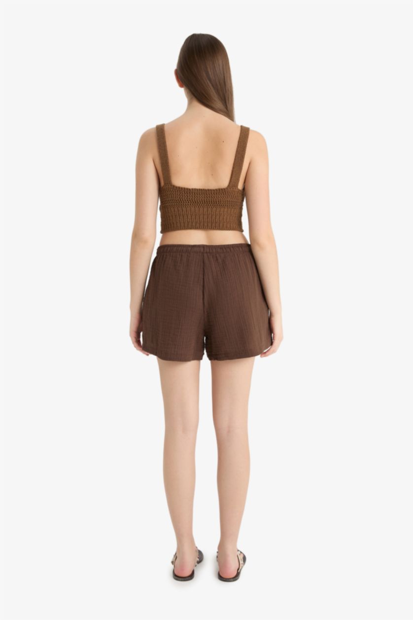 Kadın Kahve A Kesim Normal Bel Kısa Paça Müslin Şort