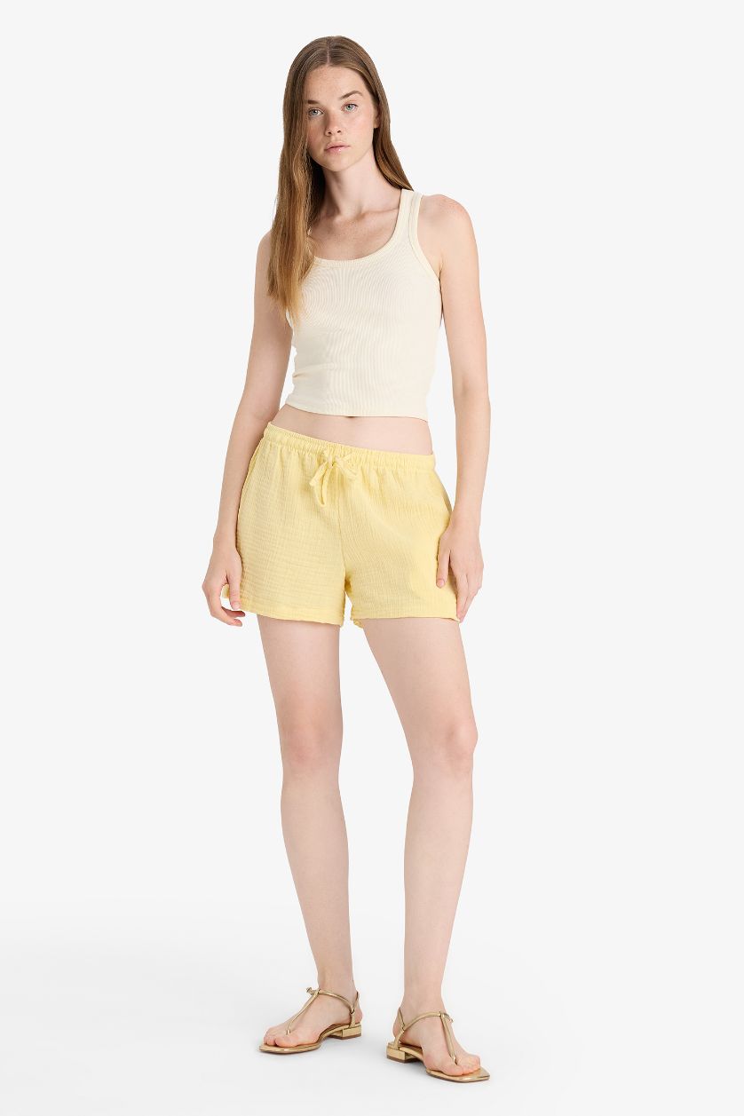 FEMME Jaune Clair Short court en mousseline taille normale