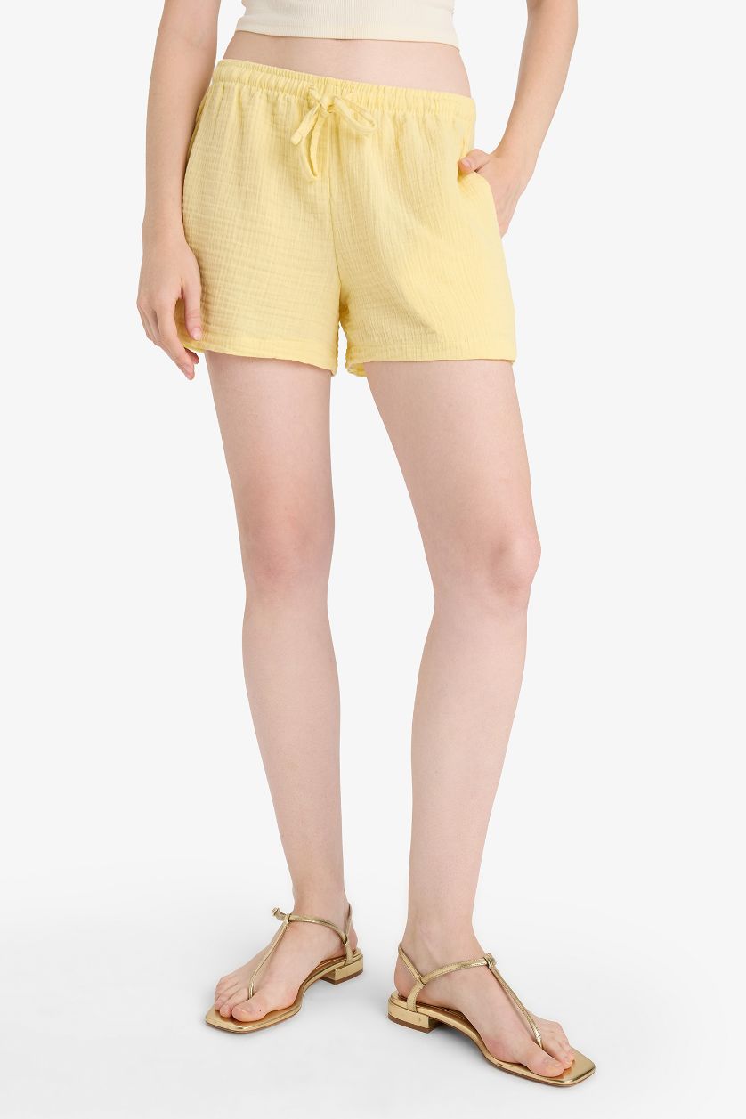 FEMME Jaune Clair Short court en mousseline taille normale