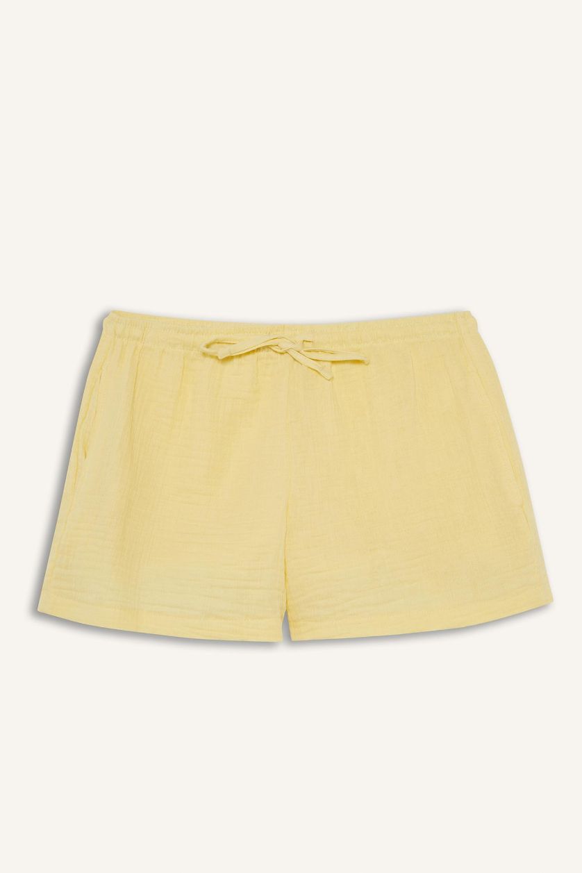 FEMME Jaune Clair Short court en mousseline taille normale