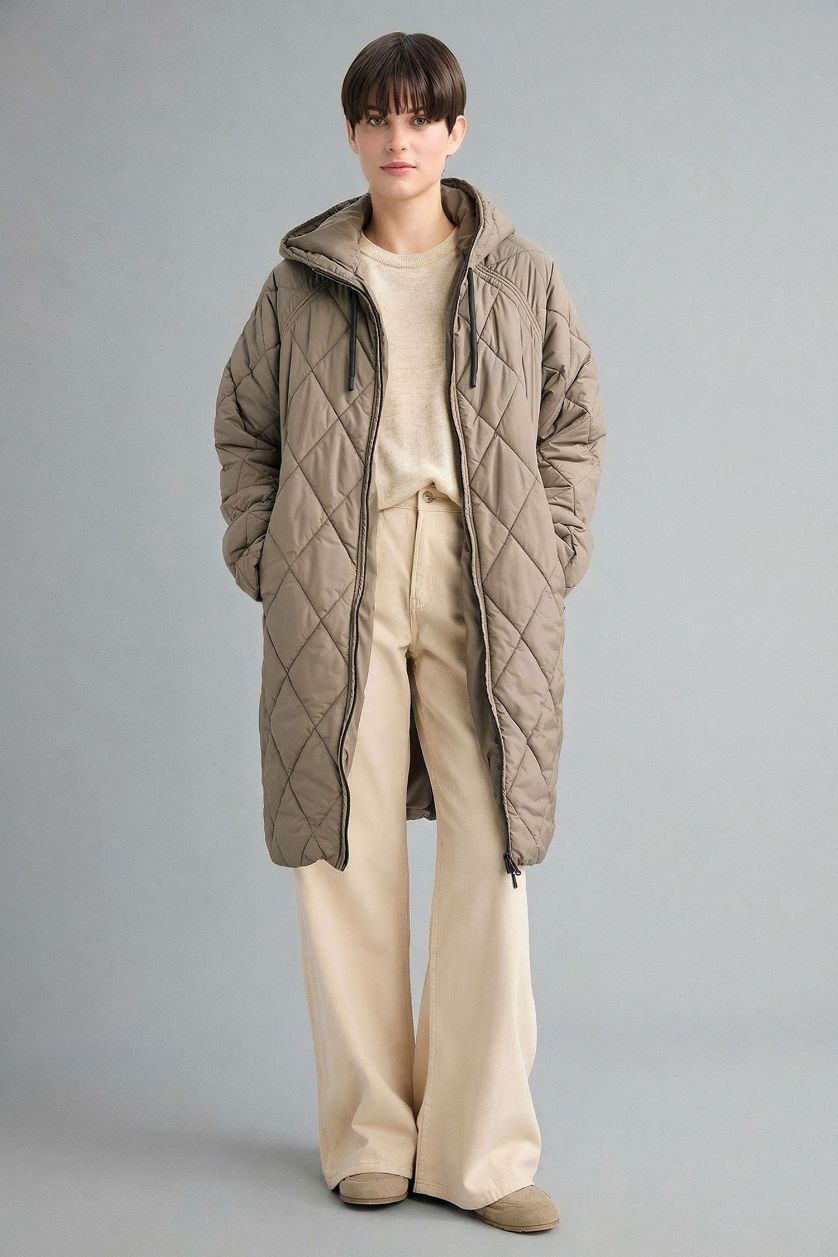 Woman Khaki Regular Fit Hooded Rain Coat