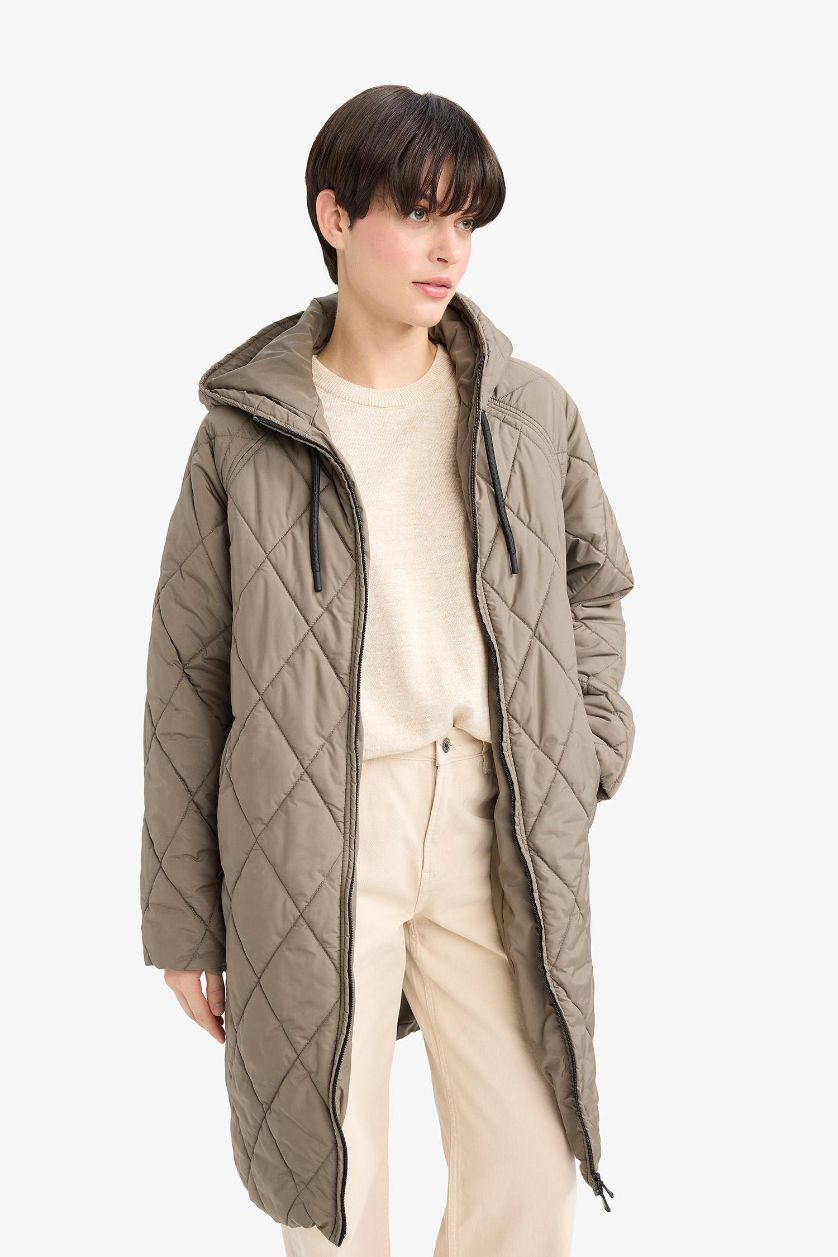 Woman Khaki Regular Fit Hooded Rain Coat