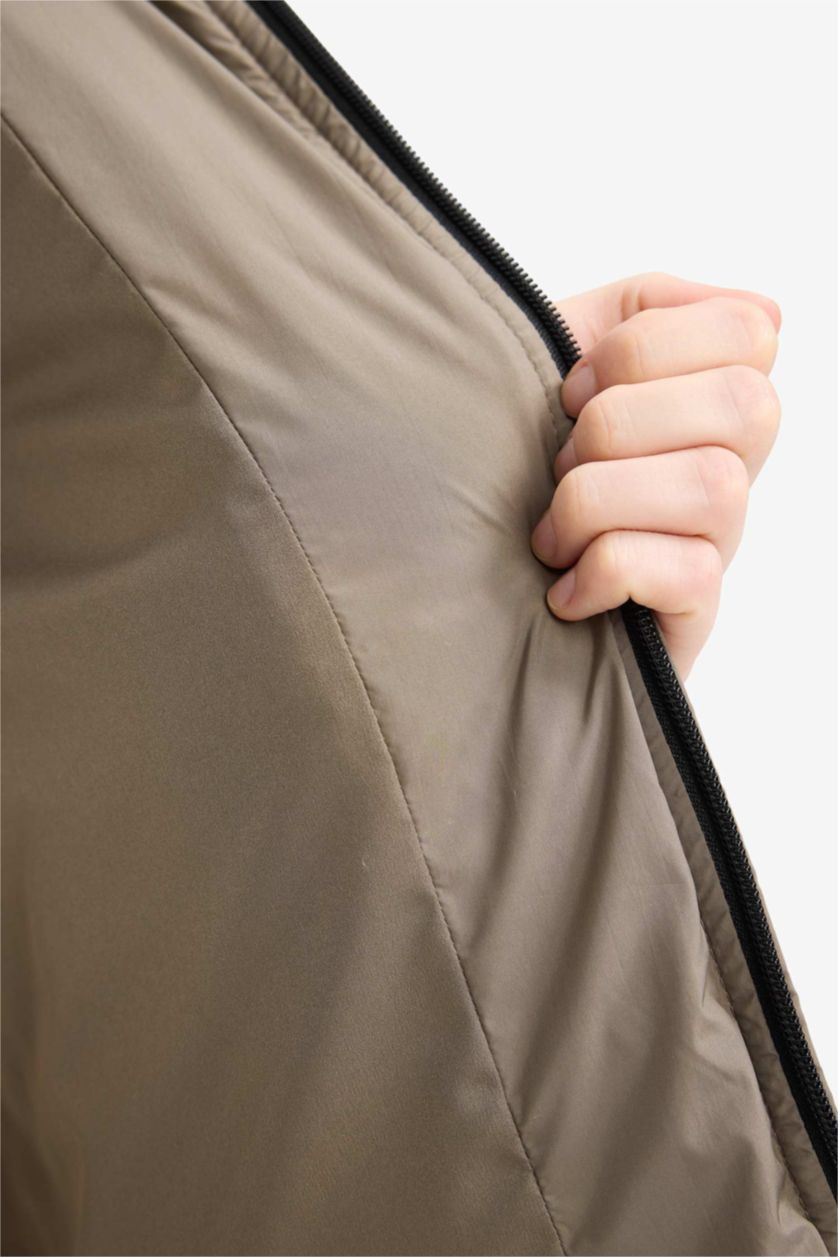 Woman Khaki Regular Fit Hooded Rain Coat