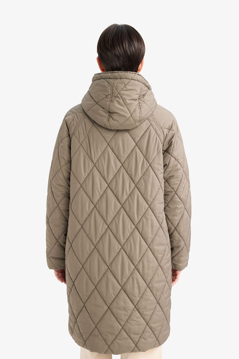 Woman Khaki Regular Fit Hooded Rain Coat