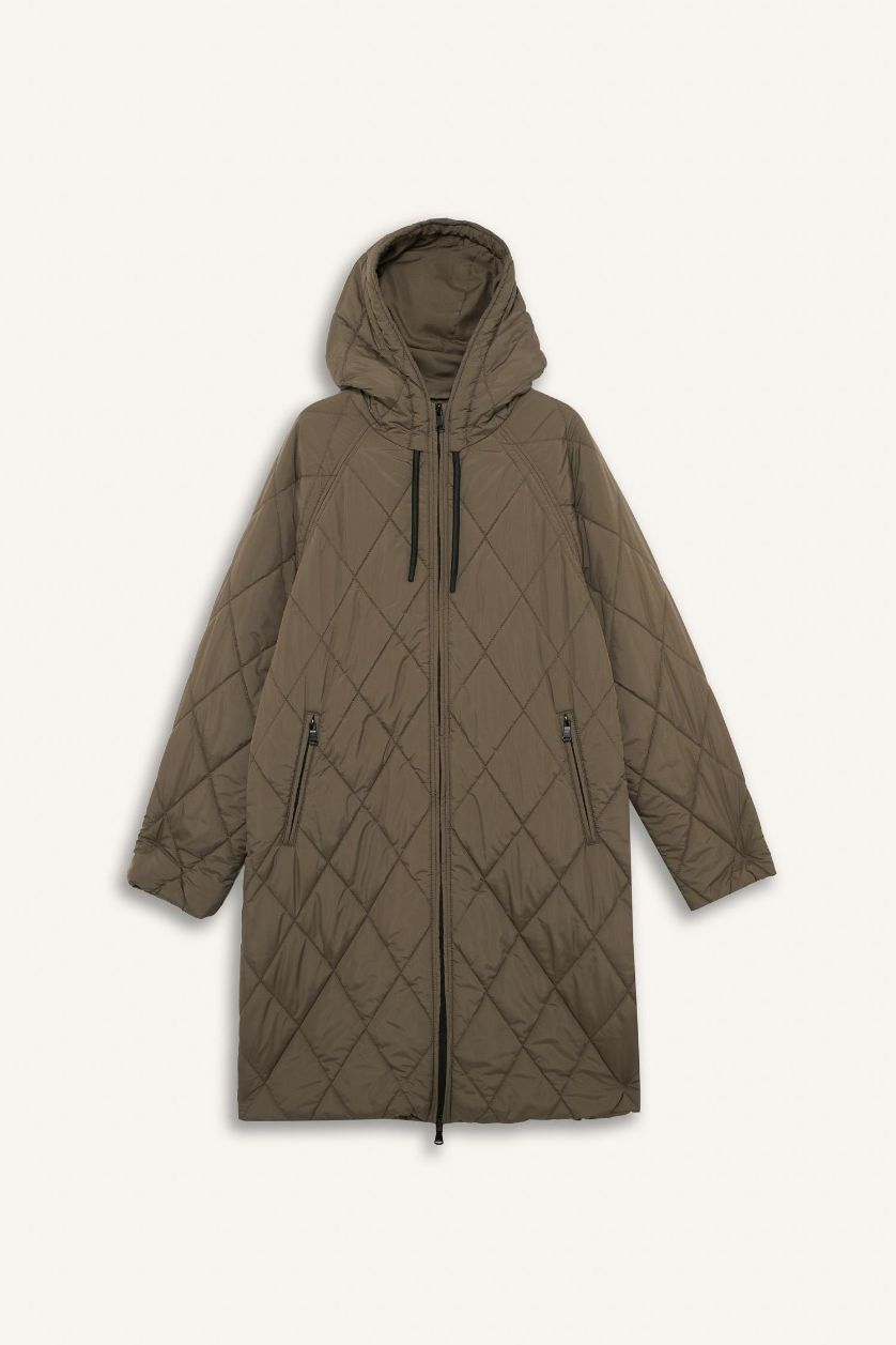 Woman Khaki Regular Fit Hooded Rain Coat