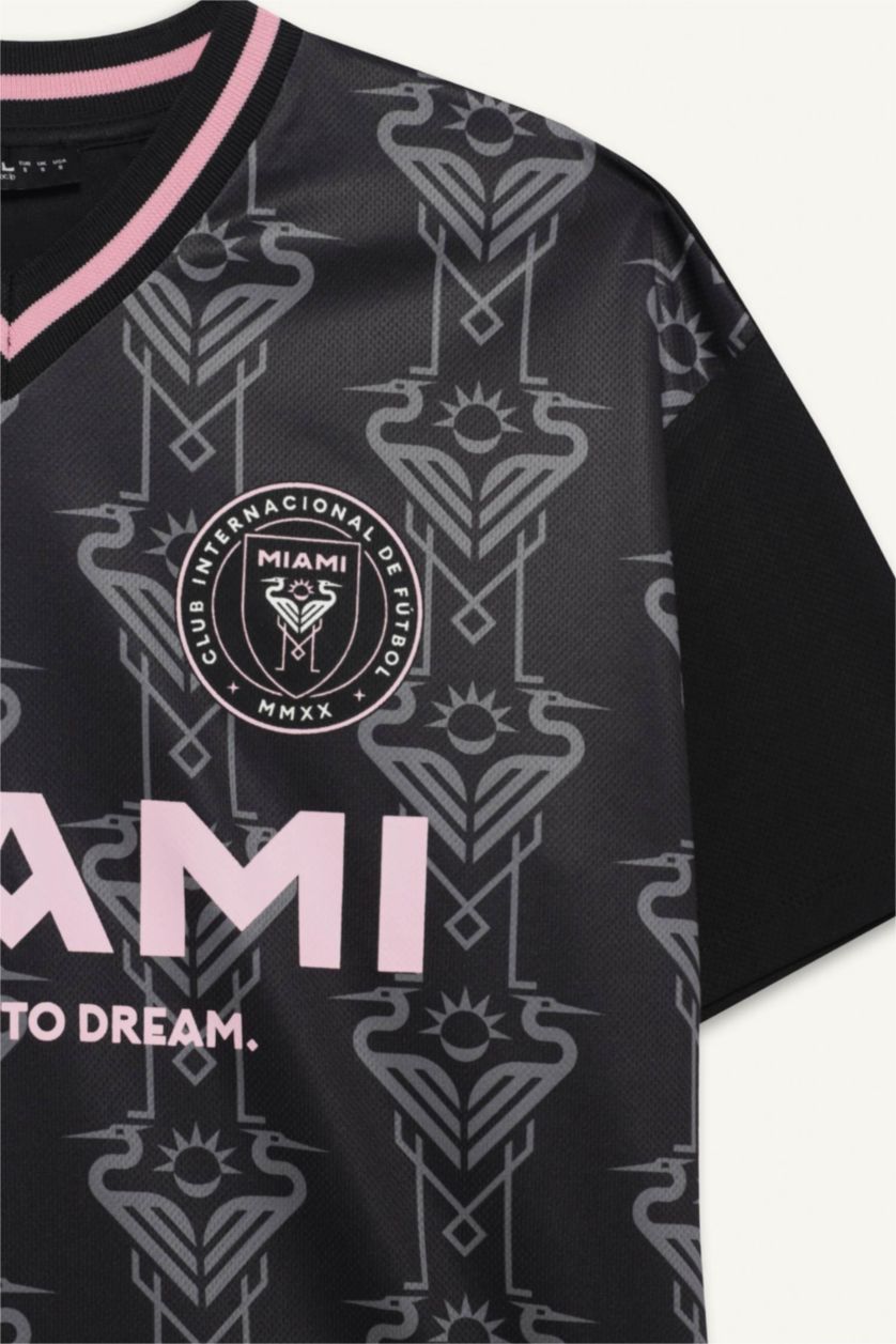 Kadın Siyah MLS Oversize Geniş Kalıp Sırt Baskılı Jakarlı Forma Kumaşı Kısa Kollu Tişört