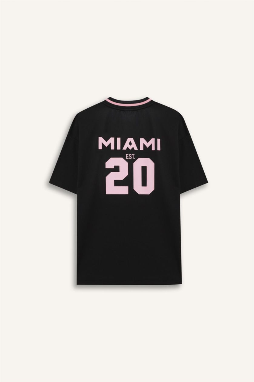 Kadın Siyah MLS Oversize Geniş Kalıp Sırt Baskılı Jakarlı Forma Kumaşı Kısa Kollu Tişört