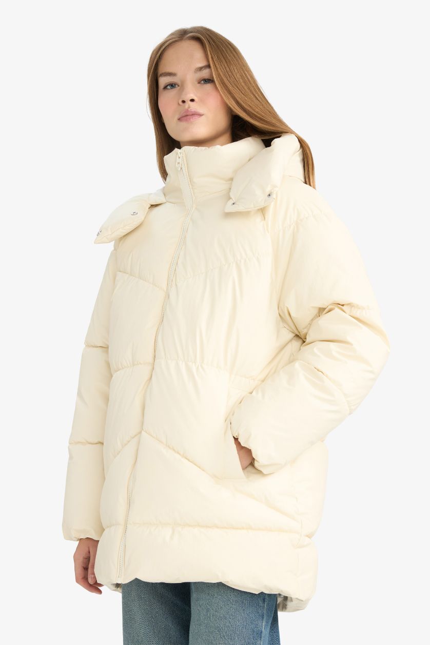Woman Ecru Relax Fit Coat