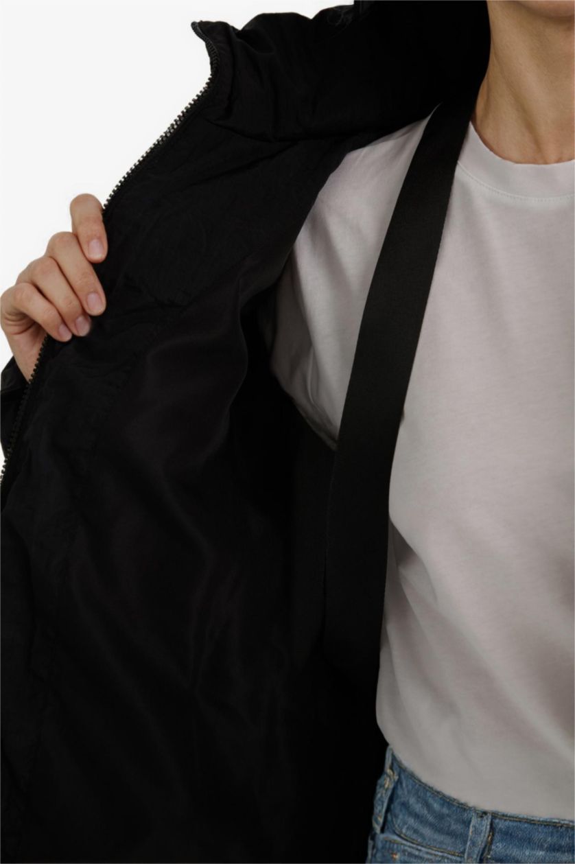 Женщины Черный Водонепроницаемая куртка-парка Relax Fit с капюшоном